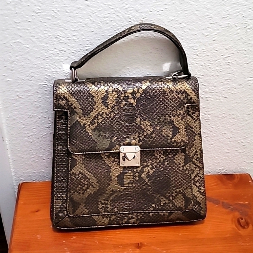 The Sak‎ Snakeskin Embossed Metallic Gold Top Handle Satchel Bag Womens OS